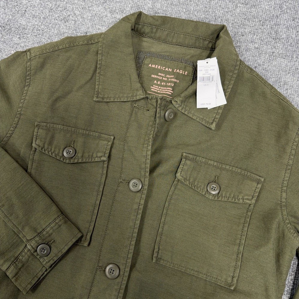 American Eagle Outfitters Shacket Women Small Olive Cotton Military Button Front - Picture 3 of 9